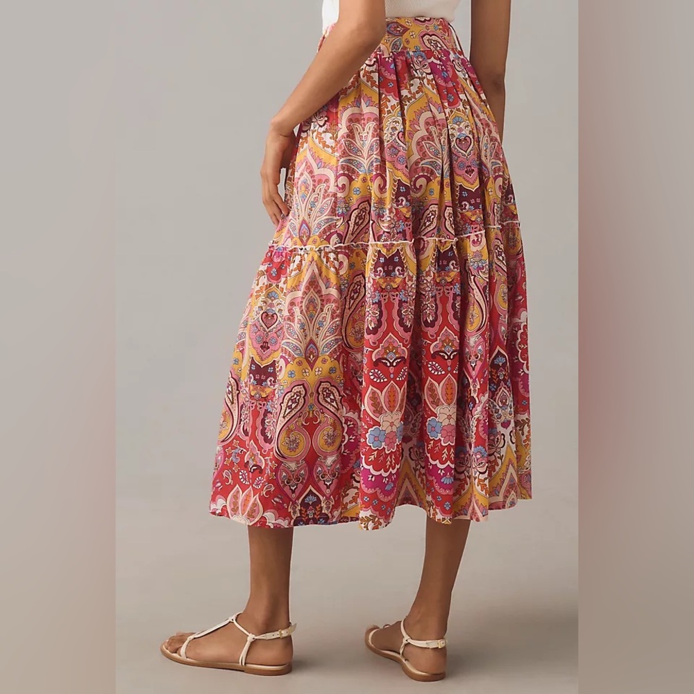 Anthropologie Mille Françoise Zanzibar Midi Skirt | Bright Floral Boho Skirt - Picture 2 of 16